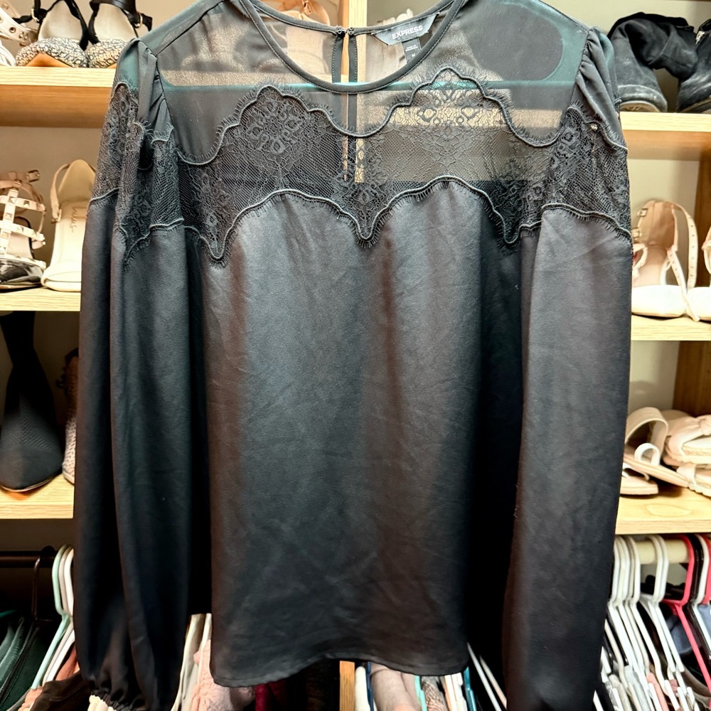 Express Black Sheer Lace Blouse